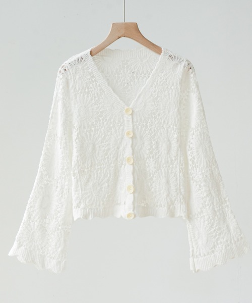 maison de LATIR(メゾンドラティール)の「着まわし力抜群の夏服クロシェUVカットカーデ(カーディガン/ボレロ・レディース・ベージュ/ホワイト・FREE)」の3枚目の写真
