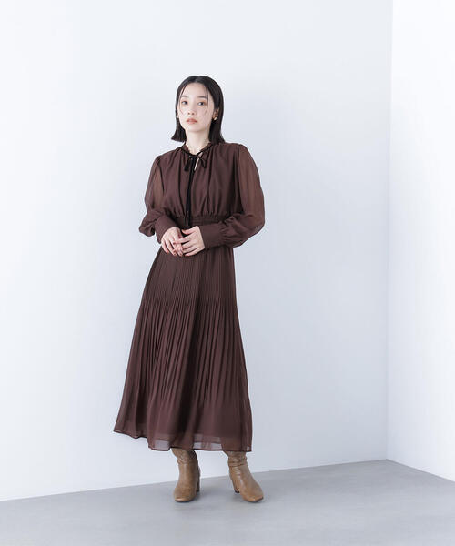 NATURAL BEAUTY BASIC(ナチュラルビューティーベーシック)の「◇ベロアリボンプリーツワンピース(ワンピース・レディース・ダークブラウン/ベージュ・P/S/MEDIUM)」の20枚目の写真