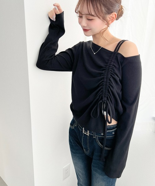 エムズおリボンカットソー ノエミー NOEMIE お嬢さん3連リボンプチハイカットソー （サックス