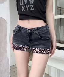 2WAY 折り返しレオパードデニムショートパンツ ホットパンツ