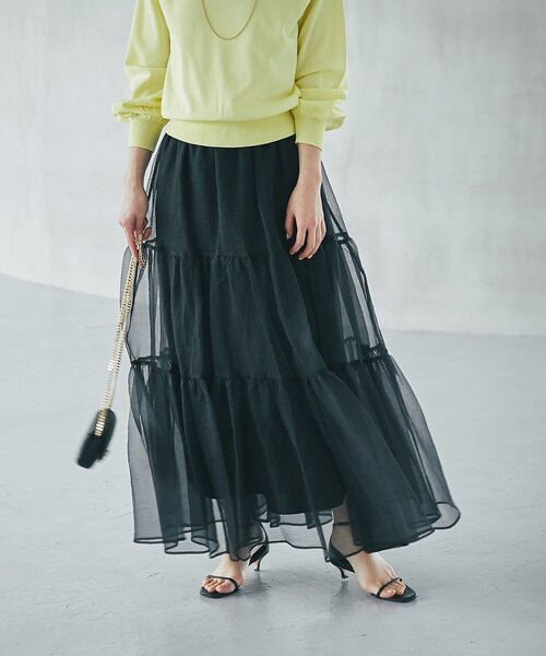 La boutique BonBon（ラブティックボンボン）の「【今すぐお届け！・3サイズ展開あり】シアーオーガンジーティアードスカート（スカート・レディース・チャコールグレー/ブラック・FREE/36/PS）」の22枚目の写真