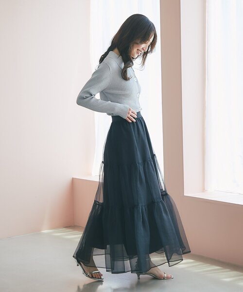 La boutique BonBon シアーオーガンジーティアードスカート La boutique Bonbon スカート 「3サイズ展開・新色登場