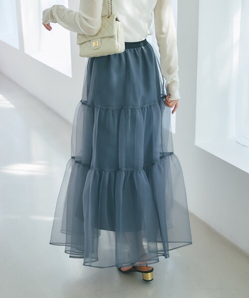 La boutique BonBon（ラブティックボンボン）の「【今すぐお届け！・3サイズ展開あり】シアーオーガンジーティアードスカート（スカート・レディース・チャコールグレー/ブラック・FREE/36/PS）」の9枚目の写真