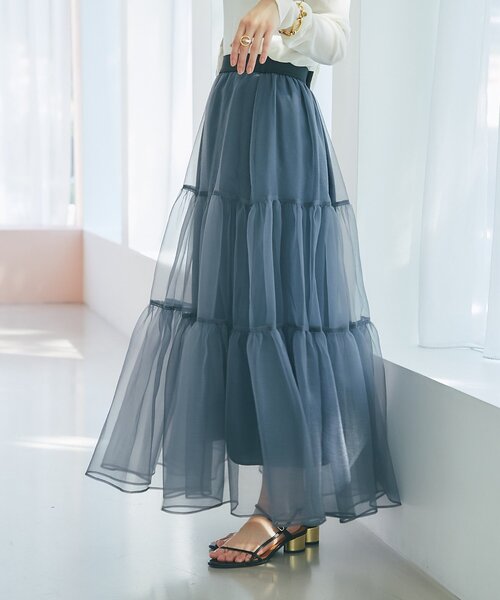 La boutique BonBon（ラブティックボンボン）の「【今すぐお届け！・3サイズ展開あり】シアーオーガンジーティアードスカート（スカート・レディース・チャコールグレー/ブラック・FREE/36/PS）」の10枚目の写真