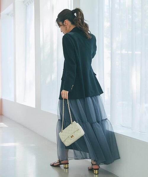 La boutique BonBon（ラブティックボンボン）の「【今すぐお届け！・3サイズ展開あり】シアーオーガンジーティアードスカート（スカート・レディース・チャコールグレー/ブラック・FREE/36/PS）」の20枚目の写真