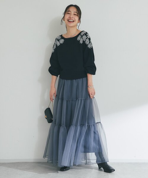 La boutique BonBon（ラブティックボンボン）の「【今すぐお届け！・3サイズ展開あり】シアーオーガンジーティアードスカート（スカート・レディース・チャコールグレー/ブラック・FREE/36/PS）」の21枚目の写真