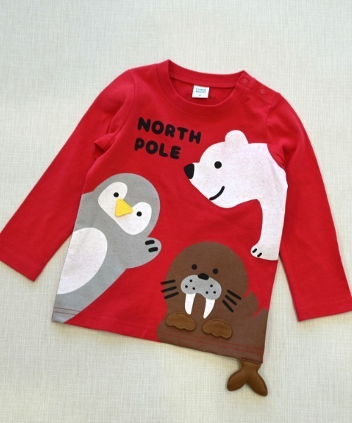 CHEEK ROOM(チークルーム)の「CHEEK ROOM/チークルーム 北極南極動物 ロングTシャツ(Tシャツ/カットソー・キッズ・イエロー/ブルー/レッド・80cm/90cm/100cm/110cm/120cm/130cm)」の1枚目の写真