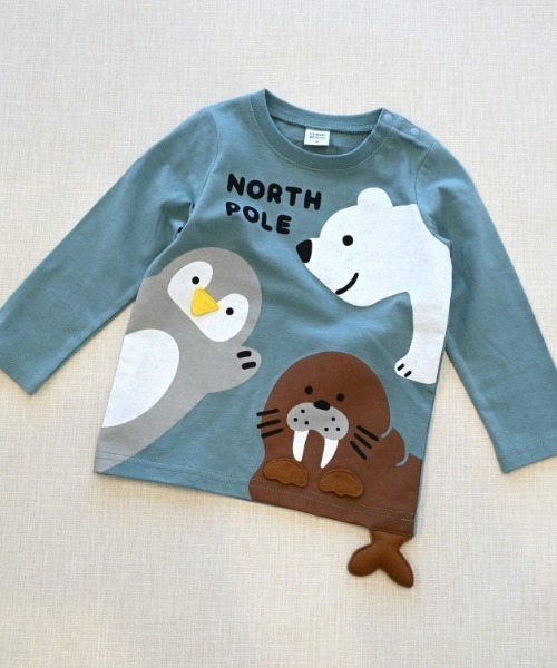 CHEEK ROOM(チークルーム)の「CHEEK ROOM/チークルーム 北極南極動物 ロングTシャツ(Tシャツ/カットソー・キッズ・イエロー/ブルー/レッド・80cm/90cm/100cm/110cm/120cm/130cm)」の2枚目の写真