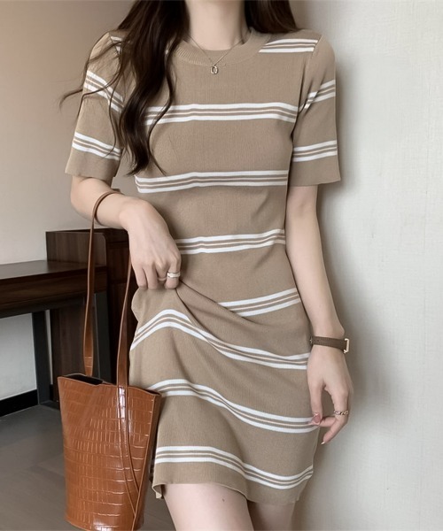 blackdia ocean(ブラックダイヤオーシャン)の「blackdia ocean blackdia ocean サマーニット ボーダー ワンピース(ワンピース・レディース・ブラック/ホワイト/ダークベージュ/グレー・FREE)」の7枚目の写真