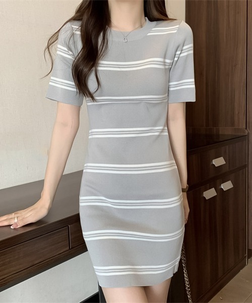 blackdia ocean(ブラックダイヤオーシャン)の「blackdia ocean blackdia ocean サマーニット ボーダー ワンピース(ワンピース・レディース・ブラック/ホワイト/ダークベージュ/グレー・FREE)」の9枚目の写真