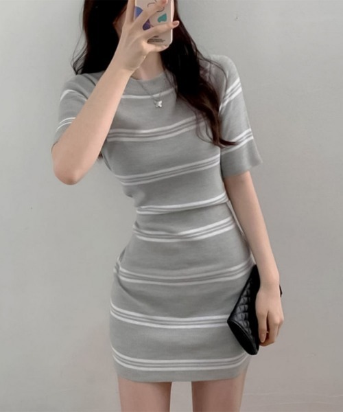 blackdia ocean(ブラックダイヤオーシャン)の「blackdia ocean blackdia ocean サマーニット ボーダー ワンピース(ワンピース・レディース・ブラック/ホワイト/ダークベージュ/グレー・FREE)」の5枚目の写真