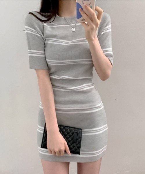 blackdia ocean(ブラックダイヤオーシャン)の「blackdia ocean blackdia ocean サマーニット ボーダー ワンピース(ワンピース・レディース・ブラック/ホワイト/ダークベージュ/グレー・FREE)」の14枚目の写真