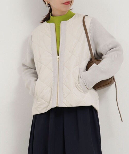 中綿×ニット切替ノーカラージャケット（ブルゾン）｜NOLLEY'S