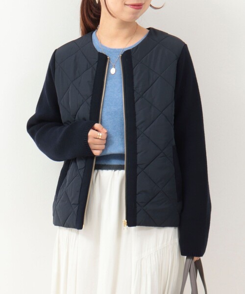 中綿×ニット切替ノーカラージャケット（ブルゾン）｜MICO COULIER