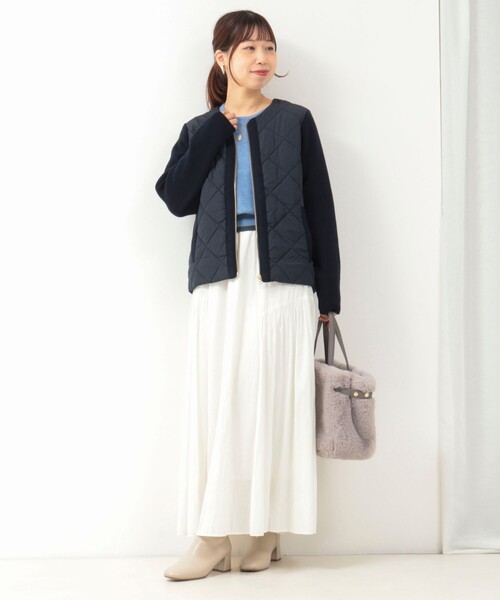 中綿×ニット切替ノーカラージャケット（ブルゾン）｜NOLLEY'S