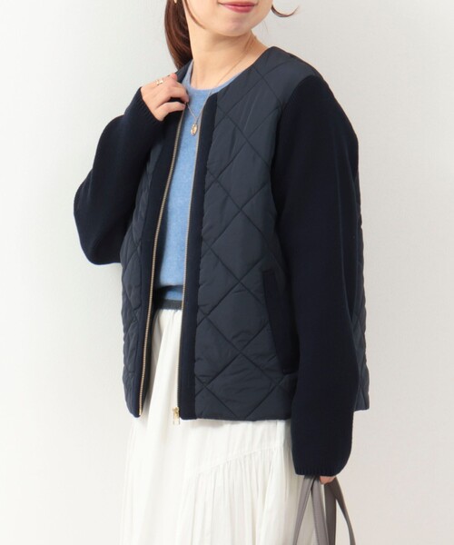 セール】中綿×ニット切替ノーカラージャケット（ブルゾン