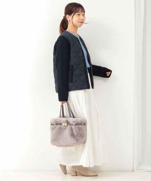 中綿×ニット切替ノーカラージャケット（ブルゾン）｜MICO COULIER