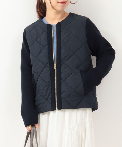 中綿×ニット切替ノーカラージャケット（ブルゾン）｜MICO COULIER