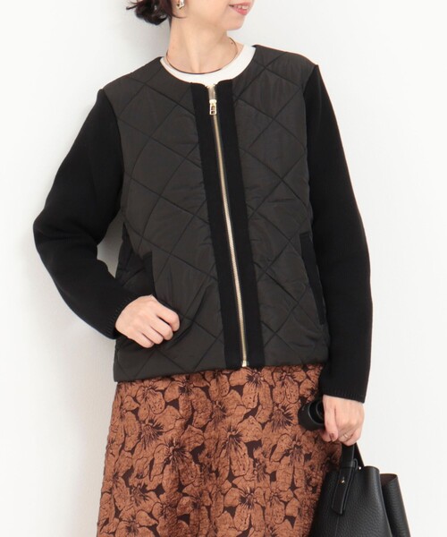 MICO COULIER（ミコクリエ）の「中綿×ニット切替ノーカラージャケット（ブルゾン・レディース・ブラック/ネイビー/ベージュ・38）」の21枚目の写真