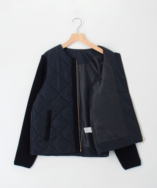 MICO COULIER（ミコクリエ）の「中綿×ニット切替ノーカラージャケット（ブルゾン・レディース・ブラック/ネイビー/ベージュ・38）」の19枚目の写真