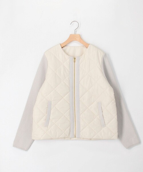 中綿×ニット切替ノーカラージャケット（ブルゾン）｜MICO COULIER