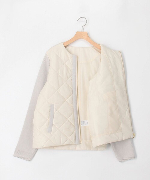 MICO COULIER（ミコクリエ）の「中綿×ニット切替ノーカラージャケット（ブルゾン・レディース・ブラック/ネイビー/ベージュ・38）」の7枚目の写真