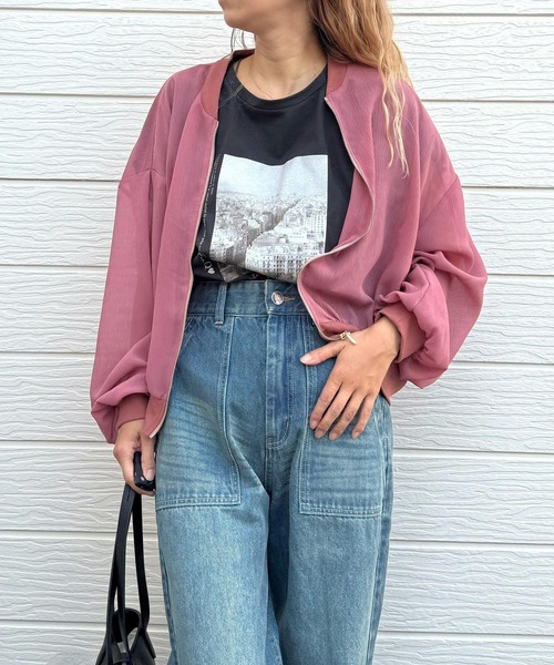 Q(キュー)の「ニュアンスカラーブルゾン(ブルゾン・レディース・ベージュ系その他/ピンク/カーキ・MEDIUM)」の5枚目の写真