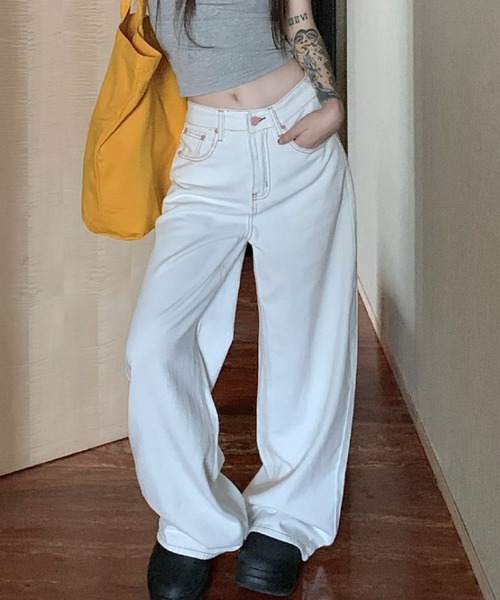 FREE STYLISTS(フリー スタイリスト)の「YUGA_YGMC Ribbon embroidery wide length denim pants(デニムパンツ・レディース・ホワイト・L/S/M)」の3枚目の写真
