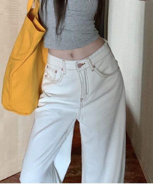 FREE STYLISTS(フリー スタイリスト)の「YUGA_YGMC Ribbon embroidery wide length denim pants(デニムパンツ・レディース・ホワイト・L/S/M)」の7枚目の写真