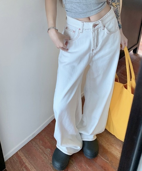 FREE STYLISTS(フリー スタイリスト)の「YUGA_YGMC Ribbon embroidery wide length denim pants(デニムパンツ・レディース・ホワイト・L/S/M)」の10枚目の写真