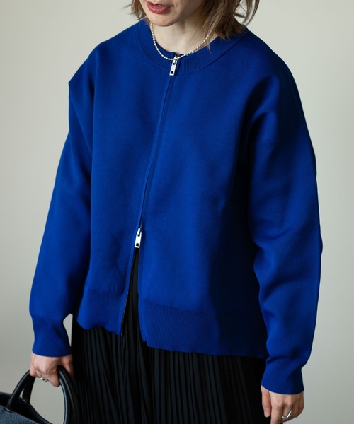 セール】ノーカラーダブルジップカーデ（カーディガン/ボレロ