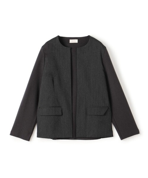 DES PRÉS ウールファブリックコンビ クルーネックジャケット デプレ ウールファブリックコンビ クルーネックジャケット（ノーカラー