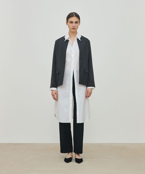 DES PRÉS ウールファブリックコンビ クルーネックジャケット デプレ ウールファブリックコンビ クルーネックジャケット（ノーカラー