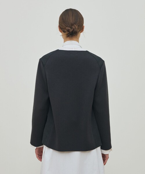 ウールファブリックコンビ クルーネックジャケット（ノーカラー