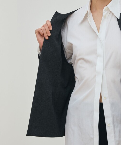 ウールファブリックコンビ クルーネックジャケット（ノーカラー