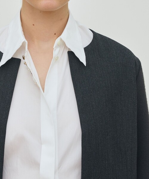 ウールファブリックコンビ クルーネックジャケット（ノーカラー