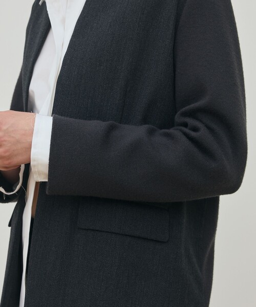 ウールファブリックコンビ クルーネックジャケット（ノーカラー