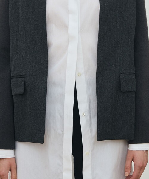 ウールファブリックコンビ クルーネックジャケット（ノーカラー