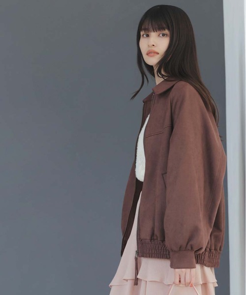 VIS（ビス）の「合皮＆スエードライクジップアップブルゾン（ブルゾン・レディース・ピンク系その他2/ブラウン系その他/ダークブラウン・FREE）」の2枚目の写真