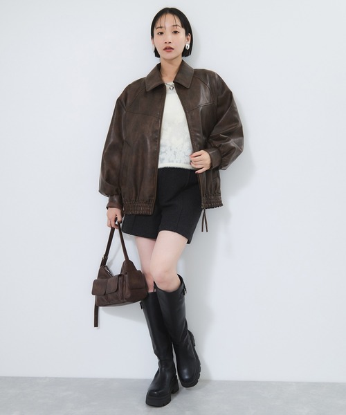 VIS（ビス）の「合皮＆スエードライクジップアップブルゾン（ブルゾン・レディース・ピンク系その他2/ブラウン系その他/ダークブラウン・FREE）」の19枚目の写真