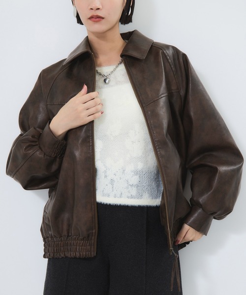 VIS（ビス）の「合皮＆スエードライクジップアップブルゾン（ブルゾン・レディース・ピンク系その他2/ブラウン系その他/ダークブラウン・FREE）」の21枚目の写真