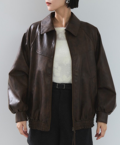 VIS（ビス）の「合皮＆スエードライクジップアップブルゾン（ブルゾン・レディース・ピンク系その他2/ブラウン系その他/ダークブラウン・FREE）」の16枚目の写真