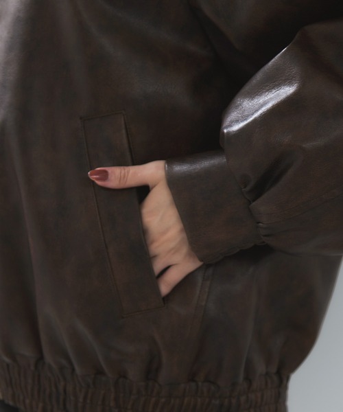 VIS（ビス）の「合皮＆スエードライクジップアップブルゾン（ブルゾン・レディース・ピンク系その他2/ブラウン系その他/ダークブラウン・FREE）」の10枚目の写真