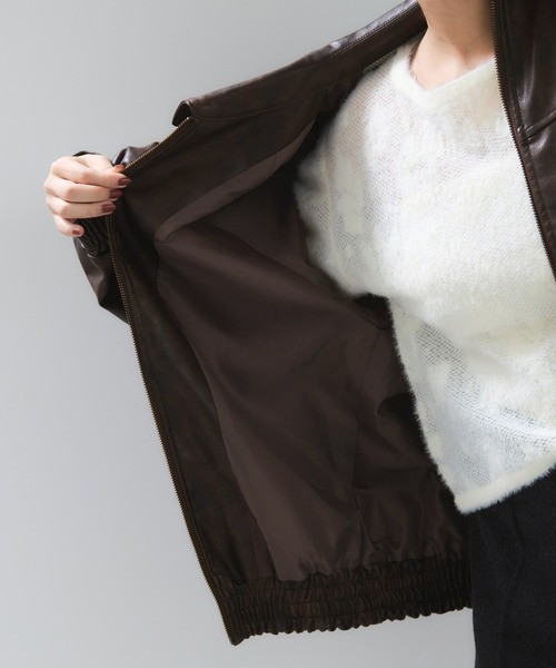 VIS（ビス）の「合皮＆スエードライクジップアップブルゾン（ブルゾン・レディース・ピンク系その他2/ブラウン系その他/ダークブラウン・FREE）」の9枚目の写真