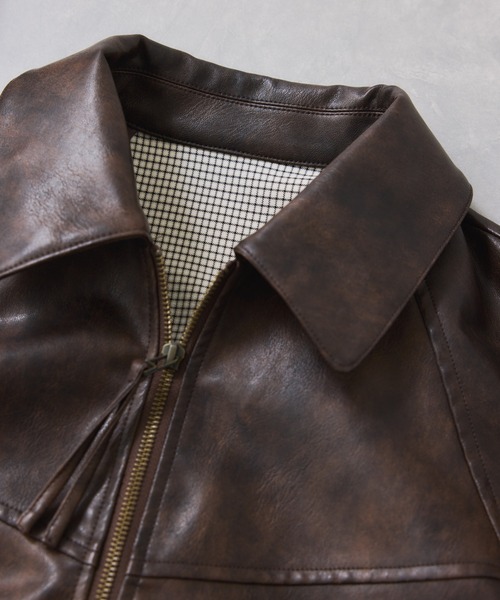 セール】合皮＆スエードライクジップアップブルゾン（ブルゾン）｜VIS