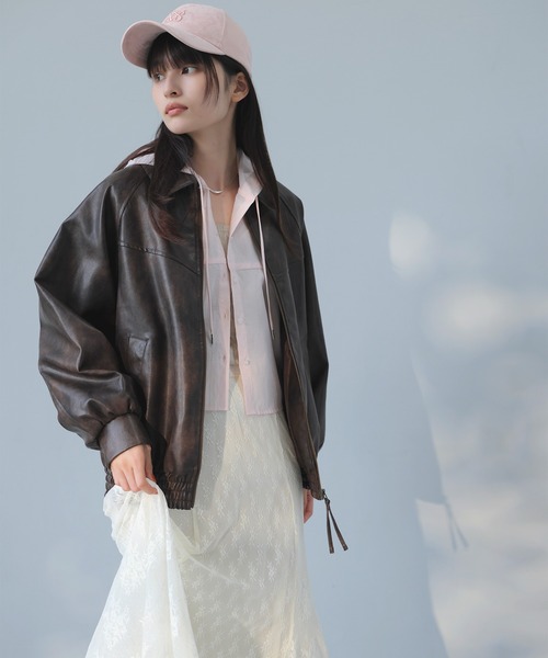 セール】合皮＆スエードライクジップアップブルゾン（ブルゾン）｜VIS