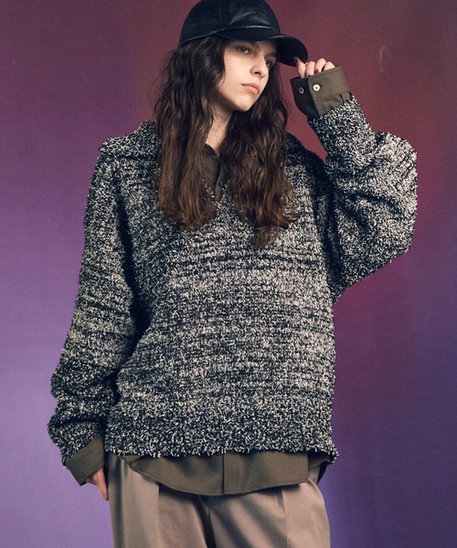 UNISEX》Mix Color Fancy Yarn Prime-Over Skipper Knit