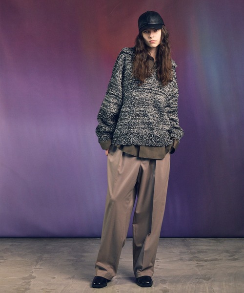 ファッション雑貨 Mai UNISEX》Mix Color Fancy Yarn Prime-Over Skipper Knit Pullover