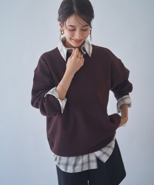 NUNIFE(ユニフィー)の「【NUNIFE】【リバイバル】スウェットライクニットプルオーバー(スウェット・レディース・ダークブラウン/スミクロ/ブルー/アイボリー/グレー/レッド・FREE)」の4枚目の写真