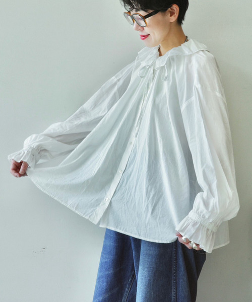 追加》コットンローン フリルパフブラウス（シャツ/ブラウス
